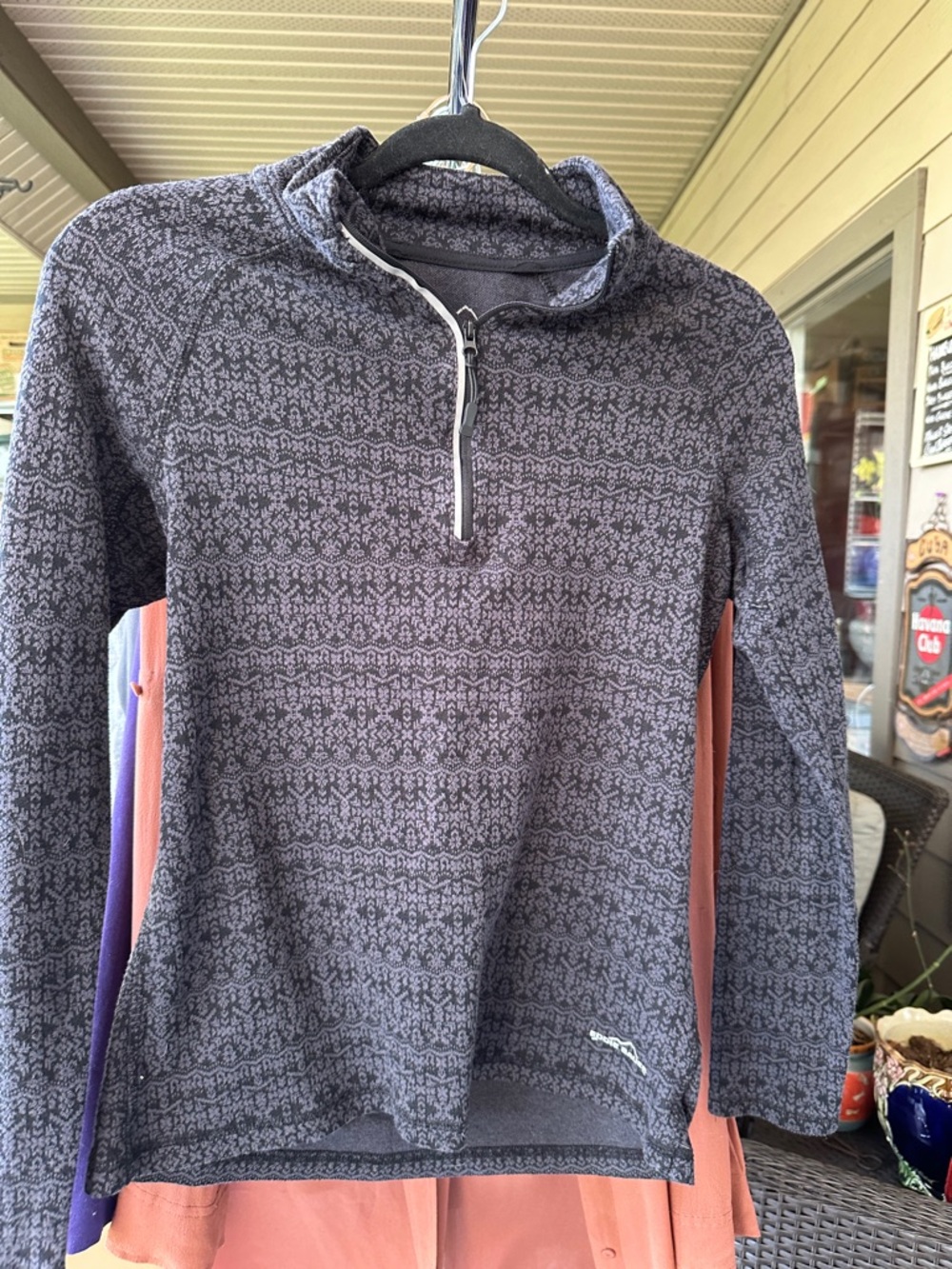 Eddie Bauer Gray Patterned Quarter-Zip Turtleneck Sweater